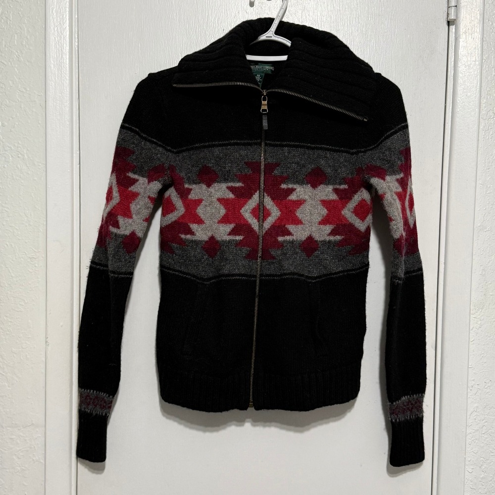 Lauren Jeans Co‎ Ralph Lauren Southwestern Lambswool Sweater Petite Small Black